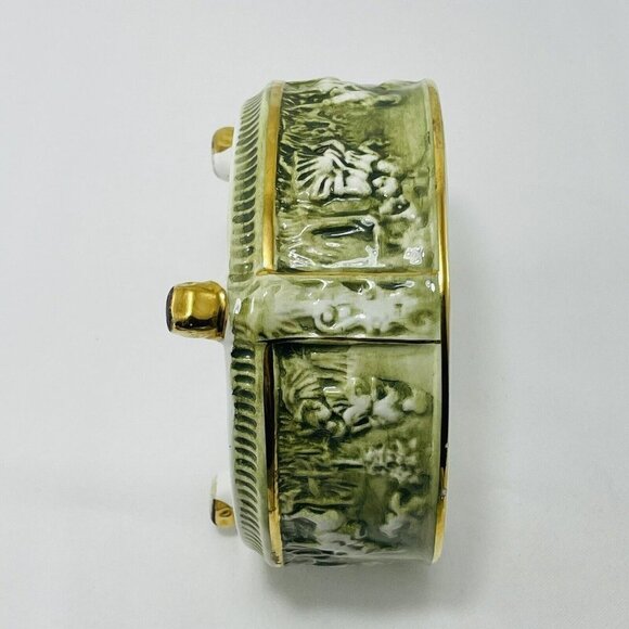 Vintage Capodimonte Cherub Angle Porcelain Ashtray Bowl Big Green Embossed Italy - Picture 3 of 10